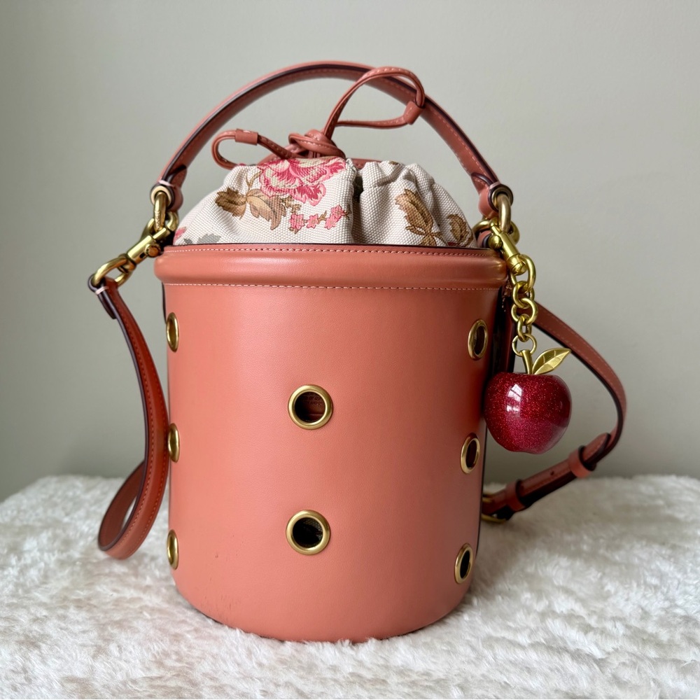 Coach Drawstring Bucket bag  in Pink with Grommet and charm